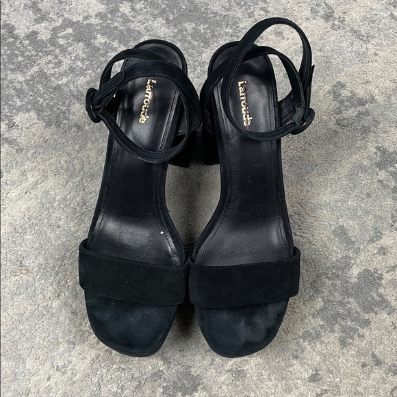 Larroude Dolly Sandal In Black Suede Platform Chunky Heels Sz 10 - Picture 5 of 16